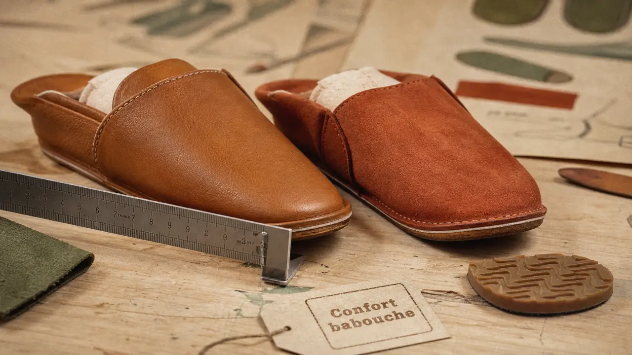 Babouche chaussure en cuir : semelle et coutures pour le confort