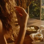 Beaute bresilienne : huile dorée sur cheveux ondulés