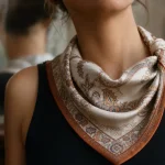 Foulard autour du cou en soie, nœud simple chic, gros plan cou et menton