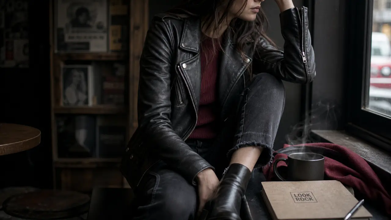 Look rock : perfecto cuir noir et jean, attitude rock en ville