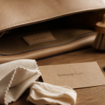 Nettoyer un sac en cuir, microfibre et chiffon sur sac beige