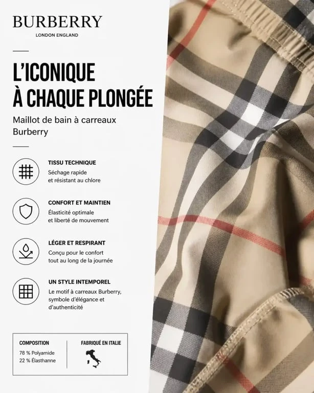 Détail du tissu à motif Burberry Check d'un maillot de bain