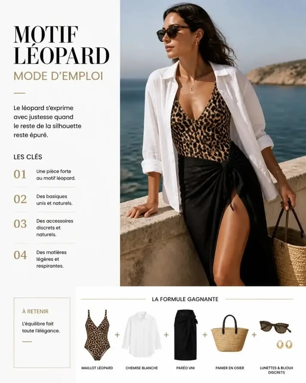 Idée de tenue de plage avec maillot de bain leopard