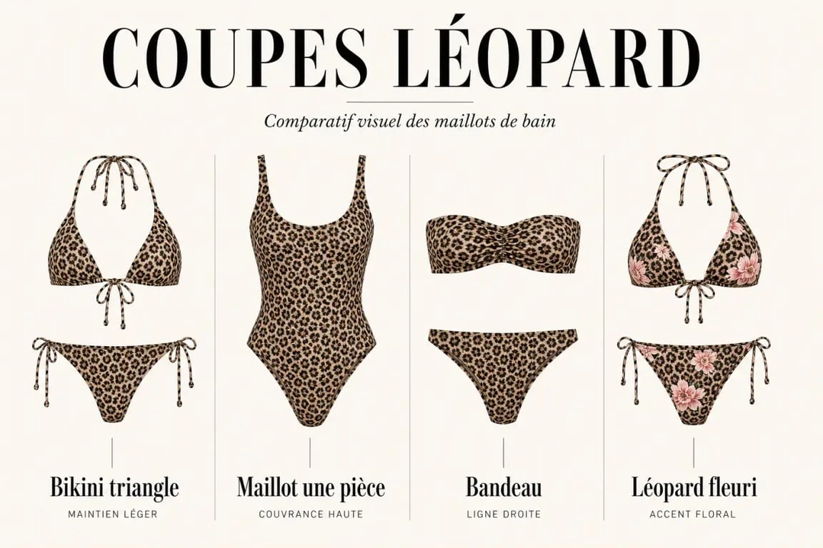 Comparatif visuel des coupes de maillot de bain leopard