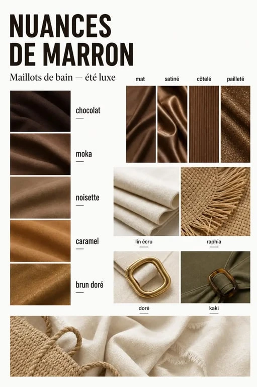 Nuances et finitions de maillot de bain marron en planche d’inspiration mode