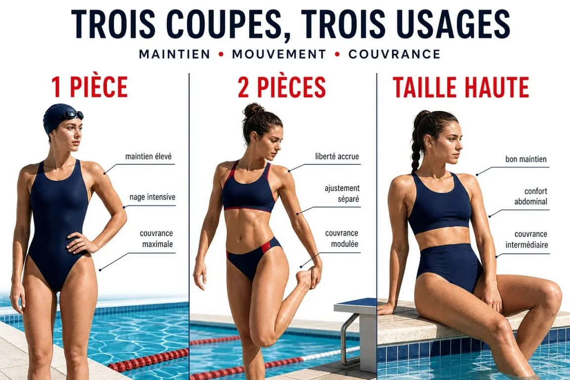 Comparaison speedo maillot de bain 1 pièce, 2 pièces et taille haute