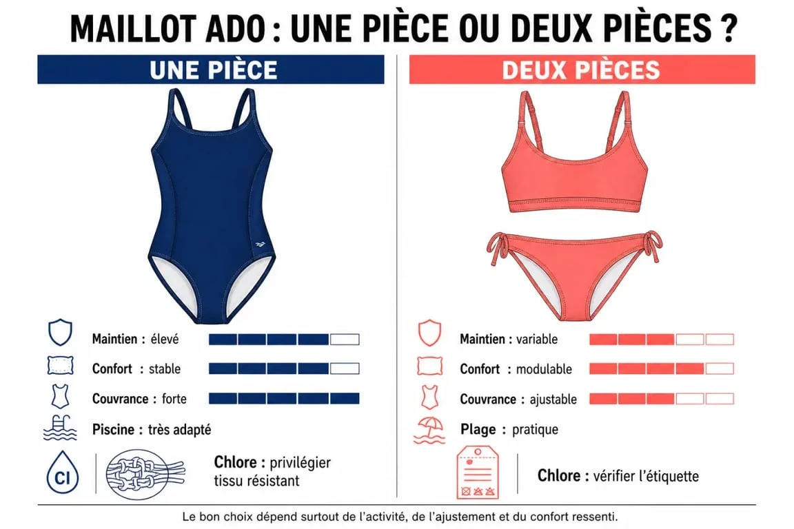 Comparatif maillot de bain pour ado : une pièce ou deux pièces selon l’usage, le maintien et le style