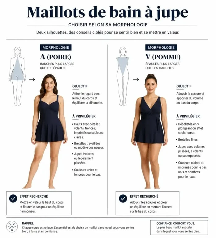 Conseils morphologiques pour choisir son maillot de bain jupe selon sa silhouette