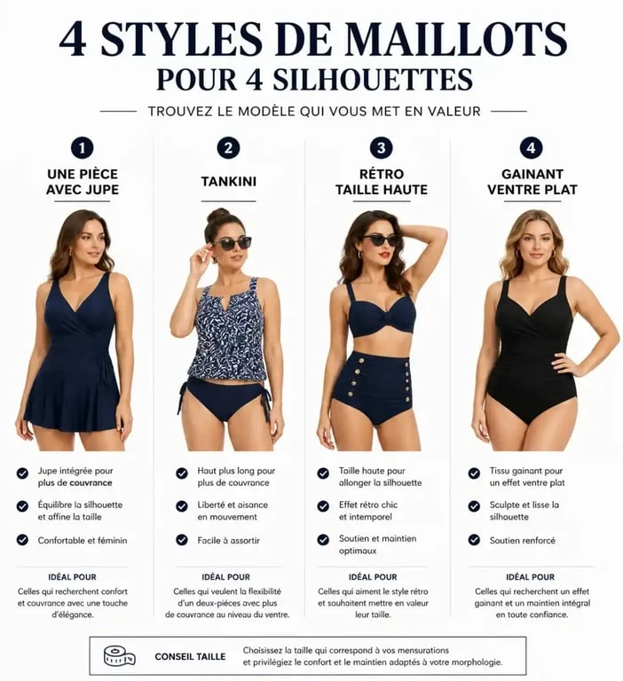 Comparatif des différents styles de maillot de bain jupe pour choisir le modèle idéal