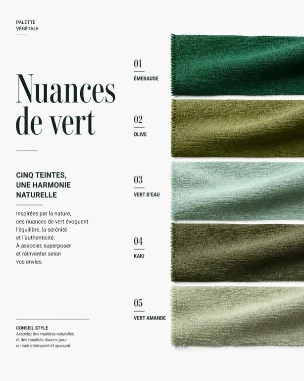 Palette de nuances de maillot de bain vert pour choisir selon sa carnation