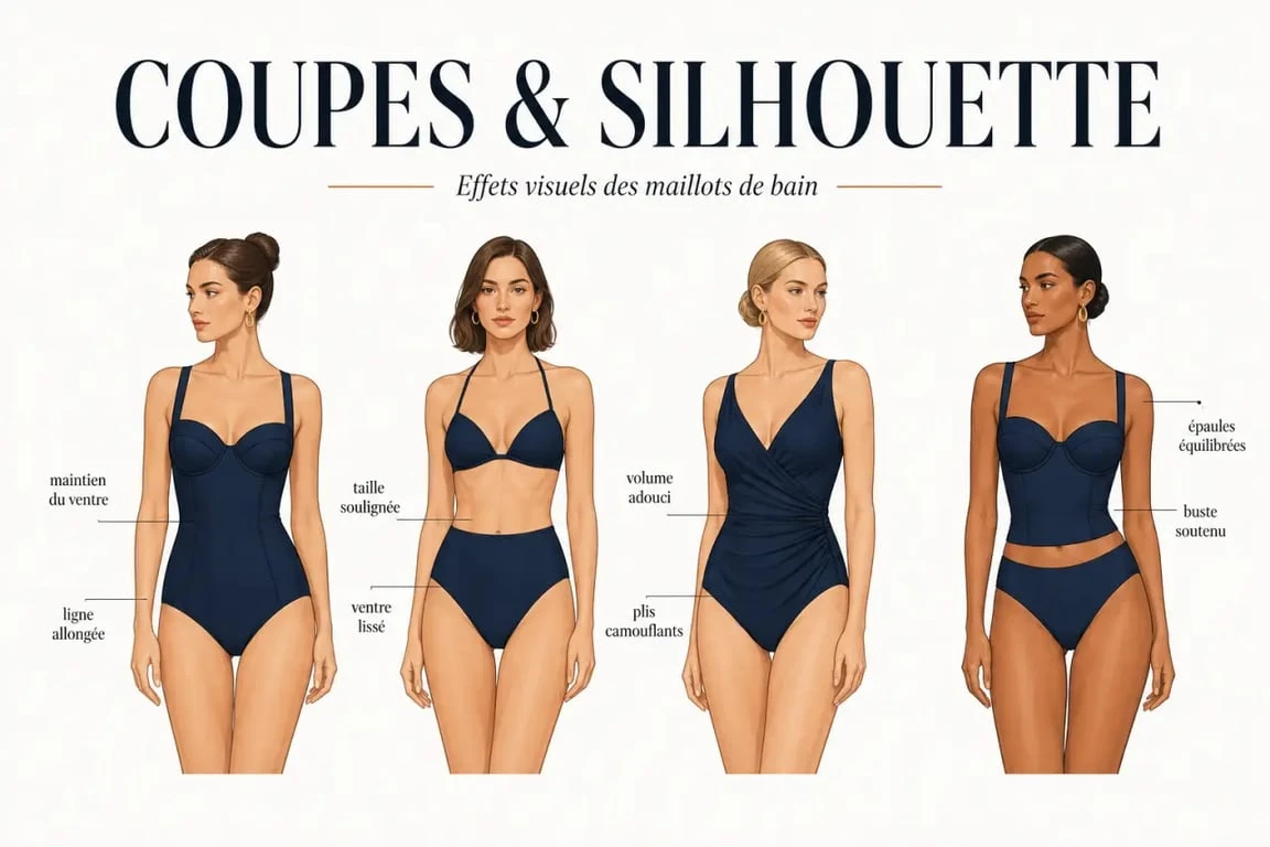 Livy maillot de bain : illustration comparative des coupes et de leurs effets sur la silhouette
