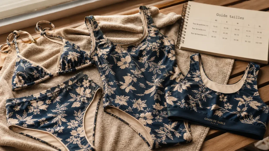 Grains de sable maillot de bain : 1 pièce, 2 pièces, bonnets à vérifier avant achat