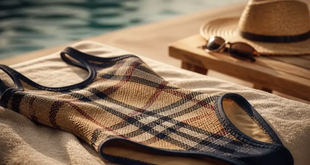 Maillot de bain Burberry check sur serviette de plage