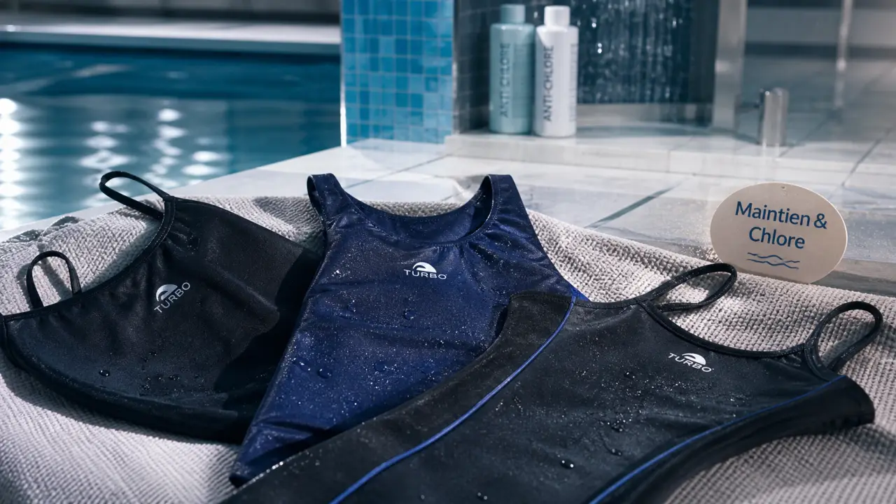 Turbo maillot de bain : bretelles et maintien sur serviette piscine