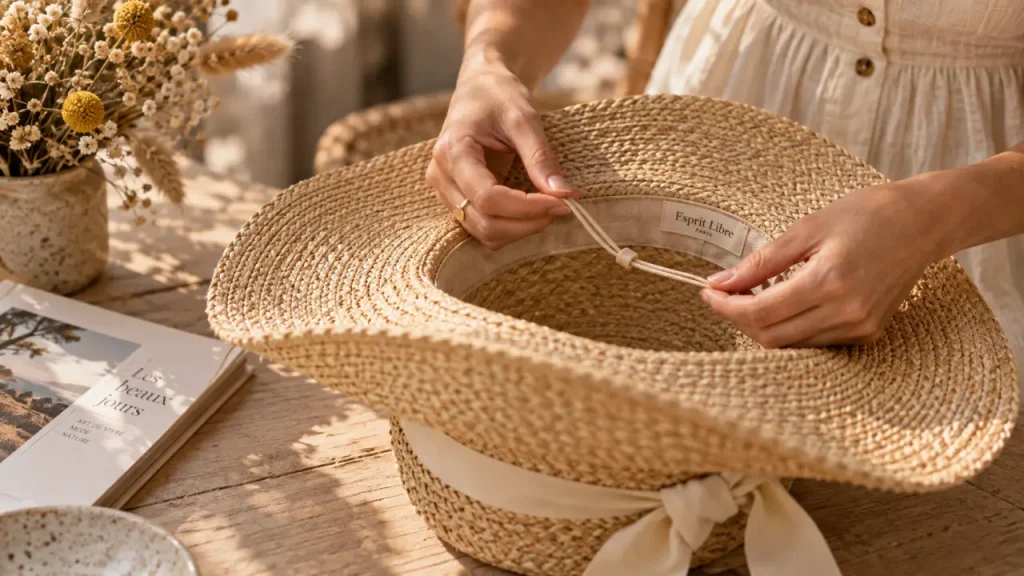 Chapeau de paille femme boheme capeline chic en paille beige
