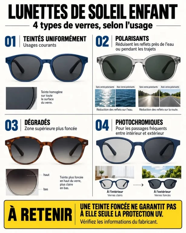 Lunettes de soleil enfant : types de verres et usages selon la luminosité
