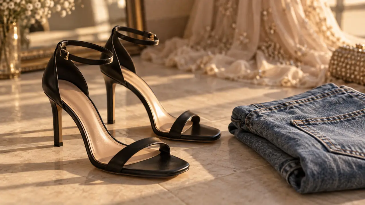 Sandales noirs femme : confort et allure, vue rapprochée sur carrelage clair