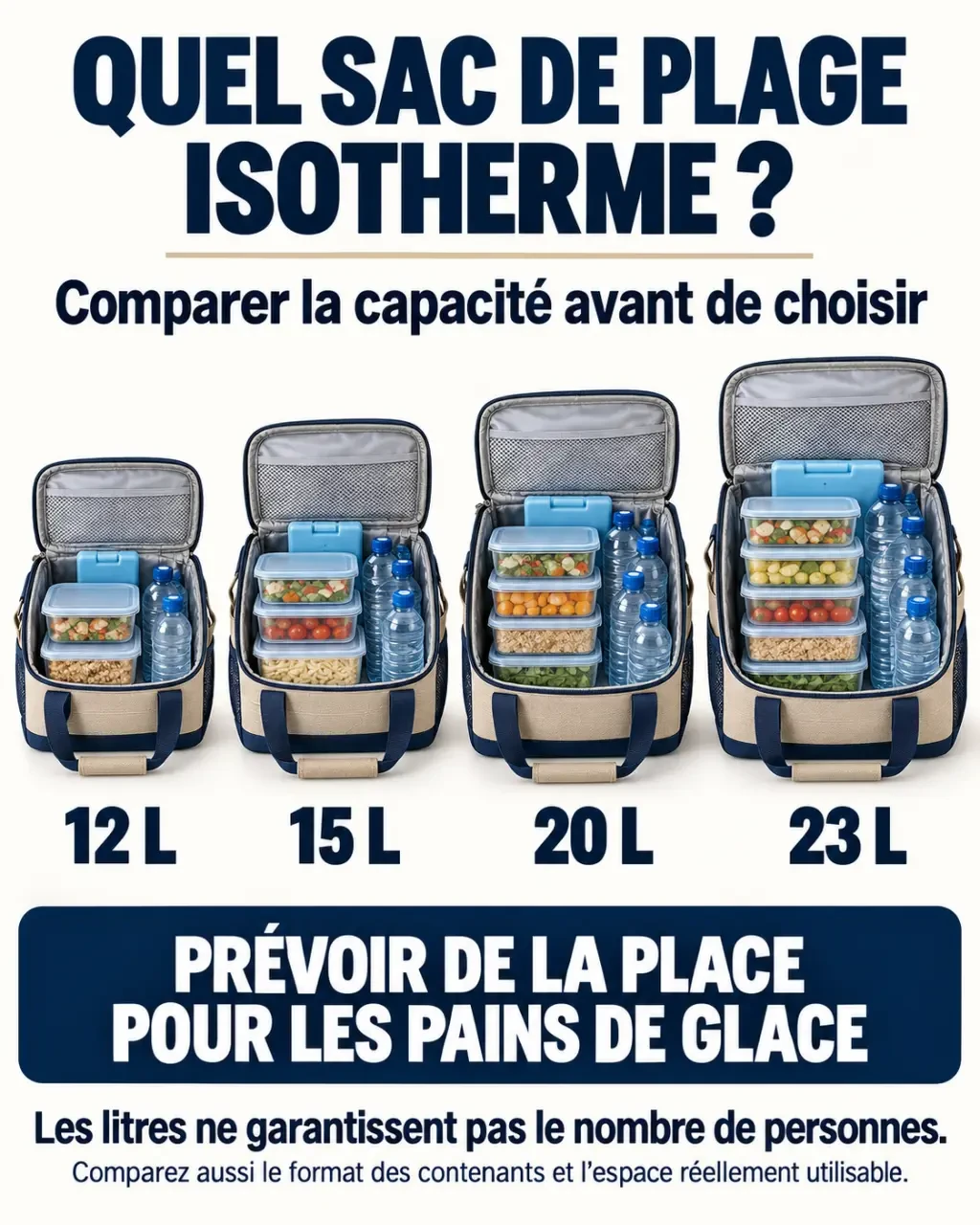 Infographie pour choisir un sac de plage isotherme de 12 à 23 litres