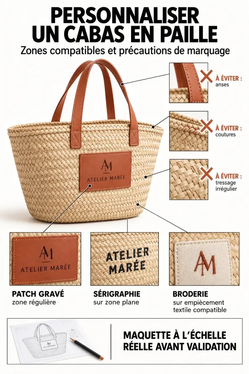 Techniques de marquage sur un sac de plage paille personnalisé