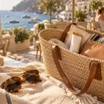 Sac de plage les tropéziennes : cabas toile et anses cuir, style Riviera