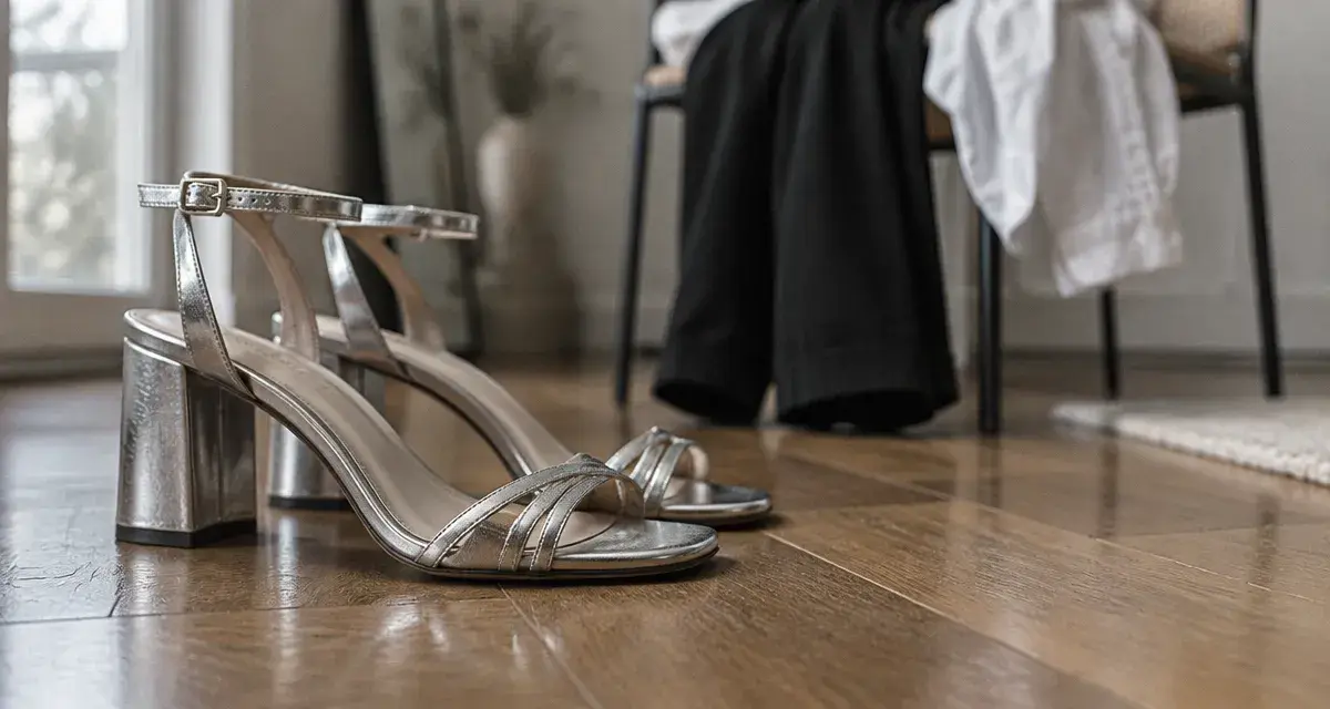 Sandales argentées femme : talon bloc et fines brides, style confortable