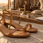 Sandales en cuire femme camel en cuir, fines brides et maintien léger