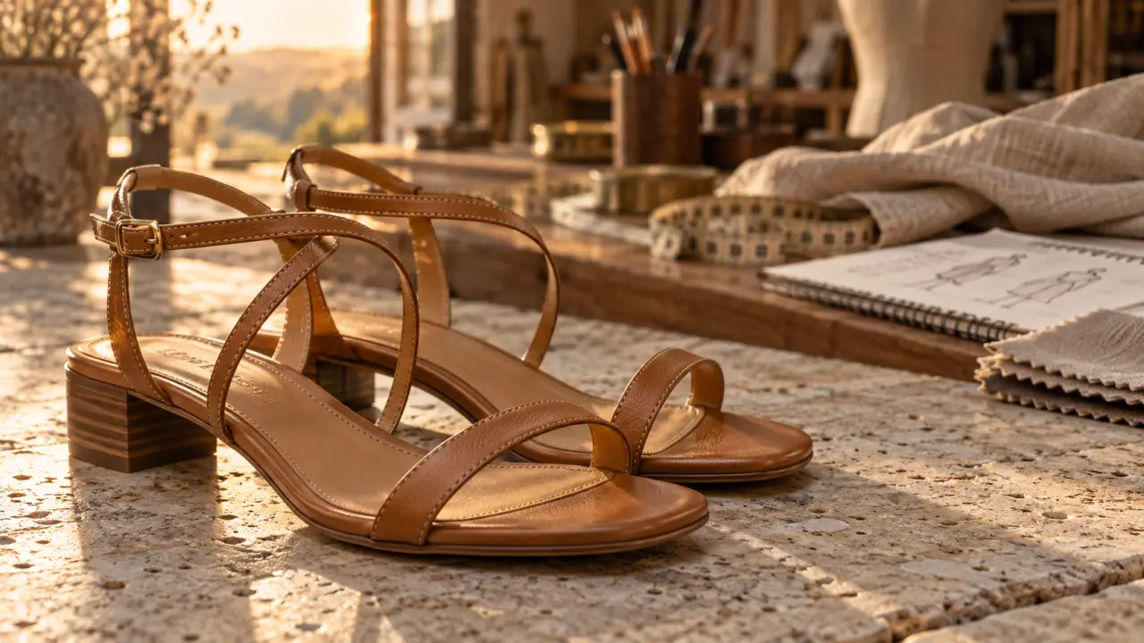 Sandales en cuire femme camel en cuir, fines brides et maintien léger